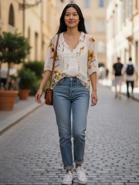 Aritzia Wilfred Floral Sheer Blouse With Lace Trim Size Small